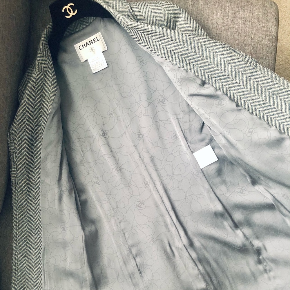HP! 🎉 CHANEL Blue Tweed Jacket Mid-length Coat FR 36 - Picture 8 of 11